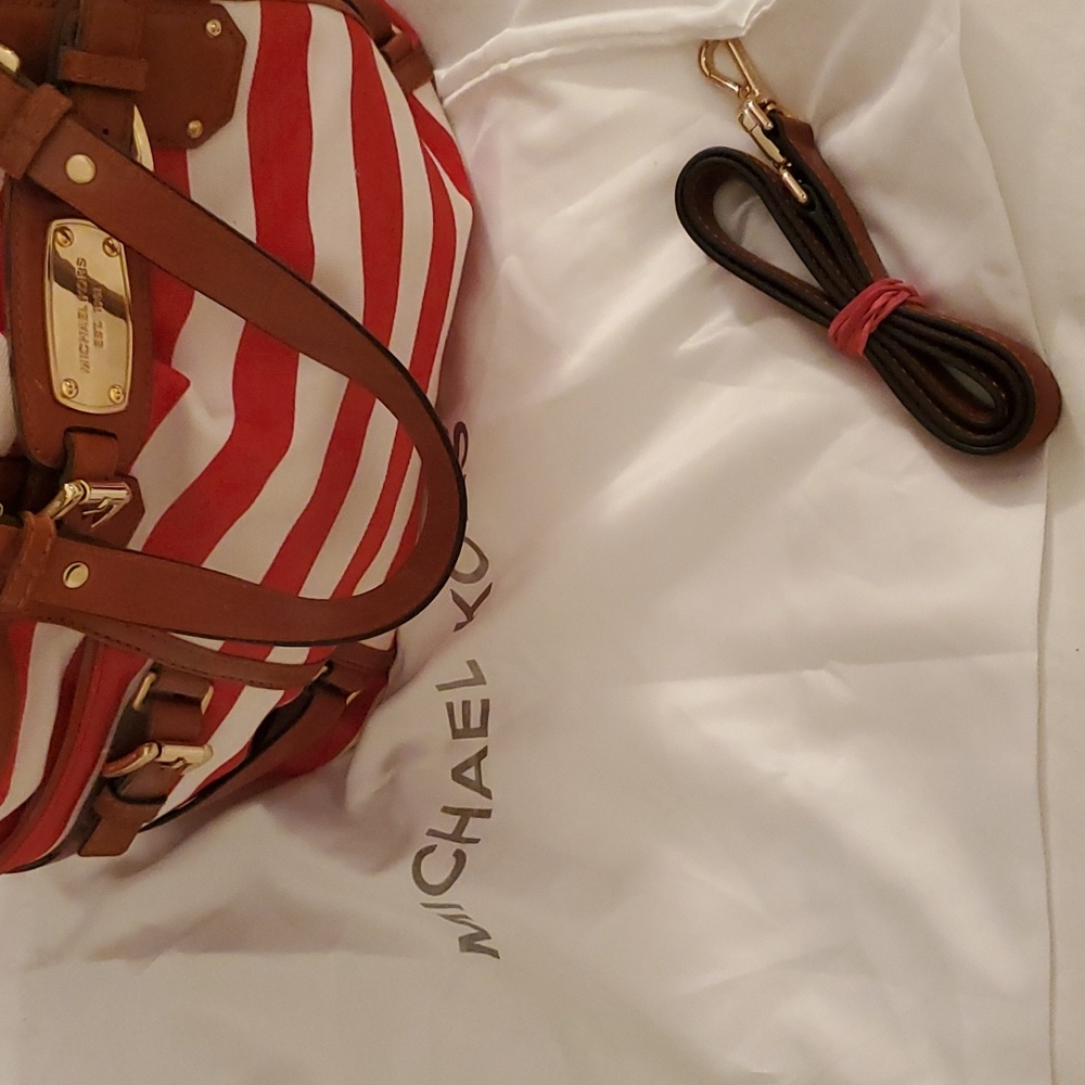 Michael Kors Gansevort canvas Purse Tote Striped red white - Picture 11 of 11